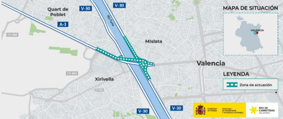 mapa conexión directa A3 y V30 Mislata Xirivella
